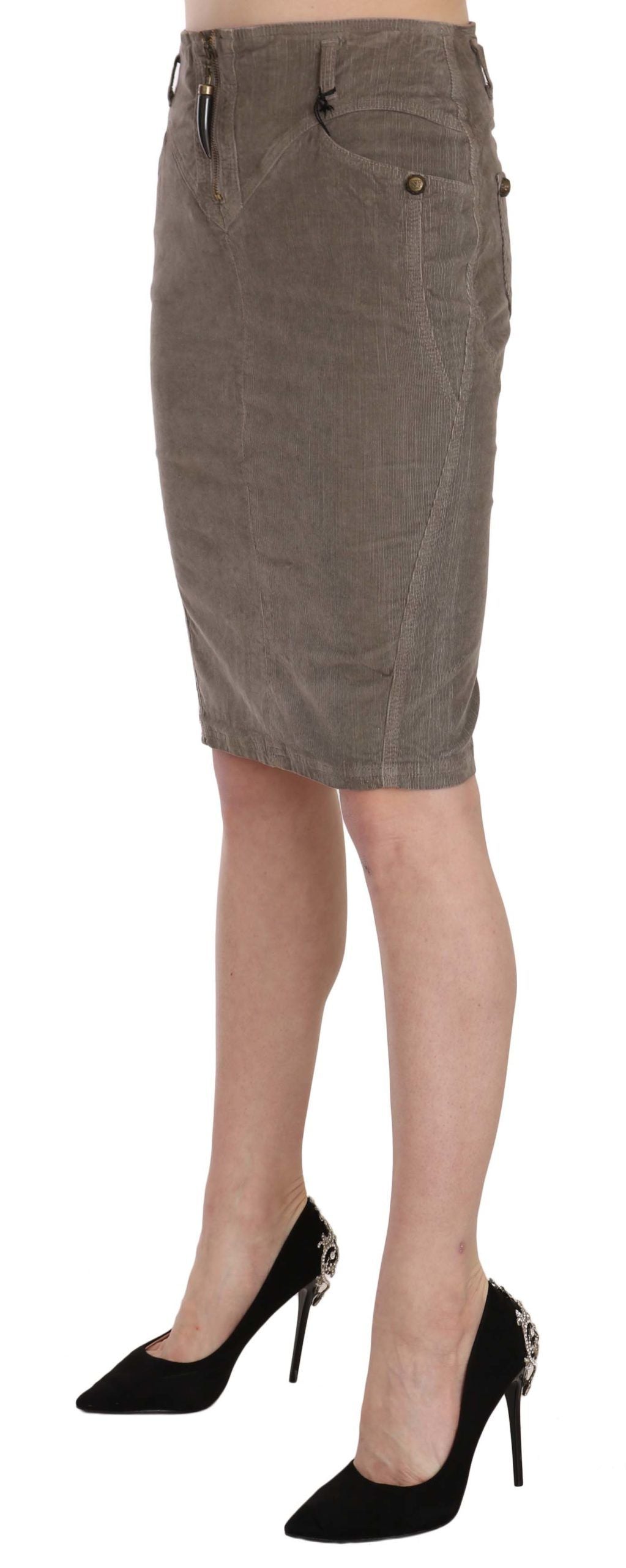 Chic Gray Pencil Skirt with Logo Details