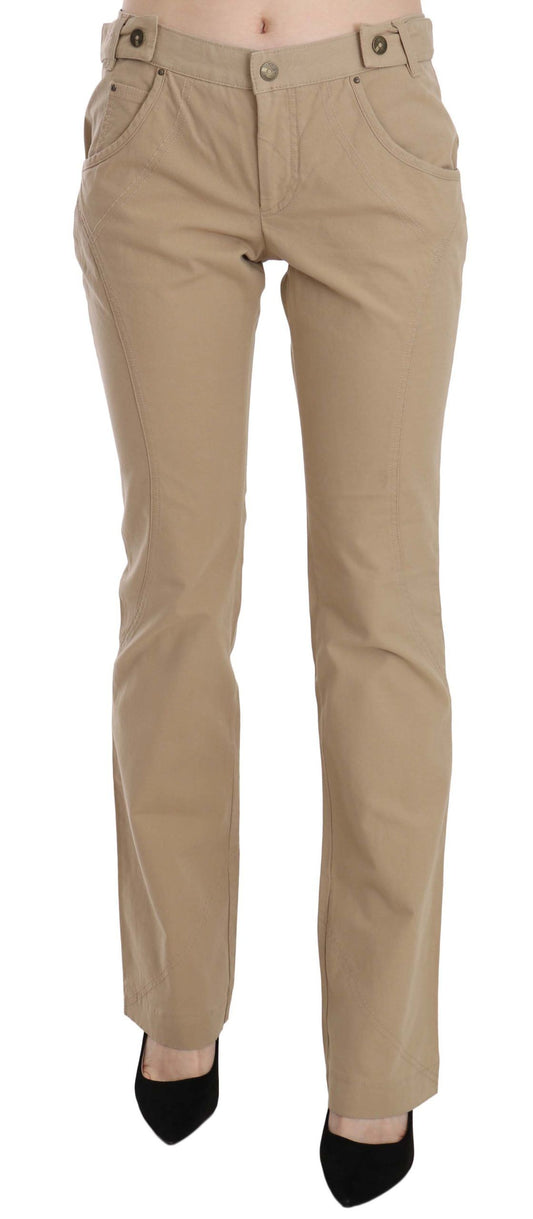 Beige Mid Waist Straight Leg Pants