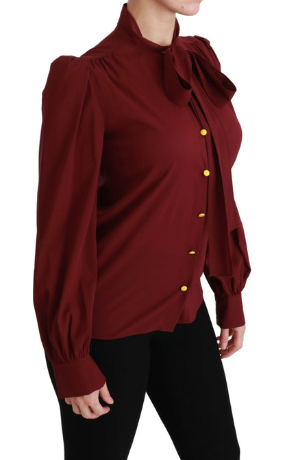 Elegant Maroon Silk Blend Polo Blouse