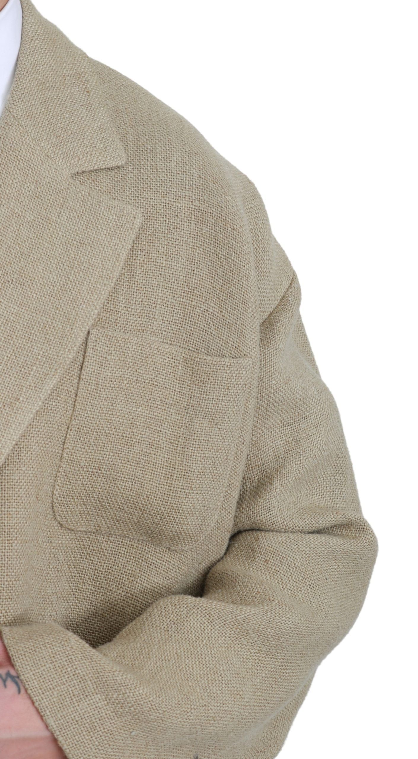 Chic Beige Jute Single-Breasted Blazer