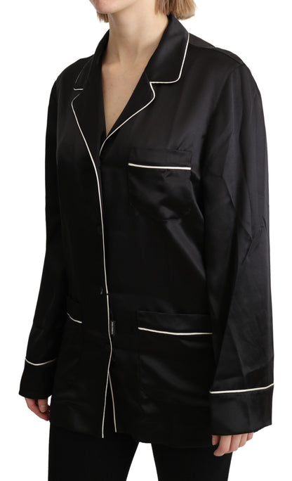 Elegant Silk Black Button-Up Blouse