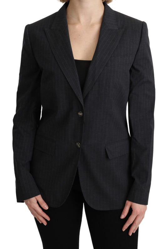 Elegant Gray Striped Cotton Blazer