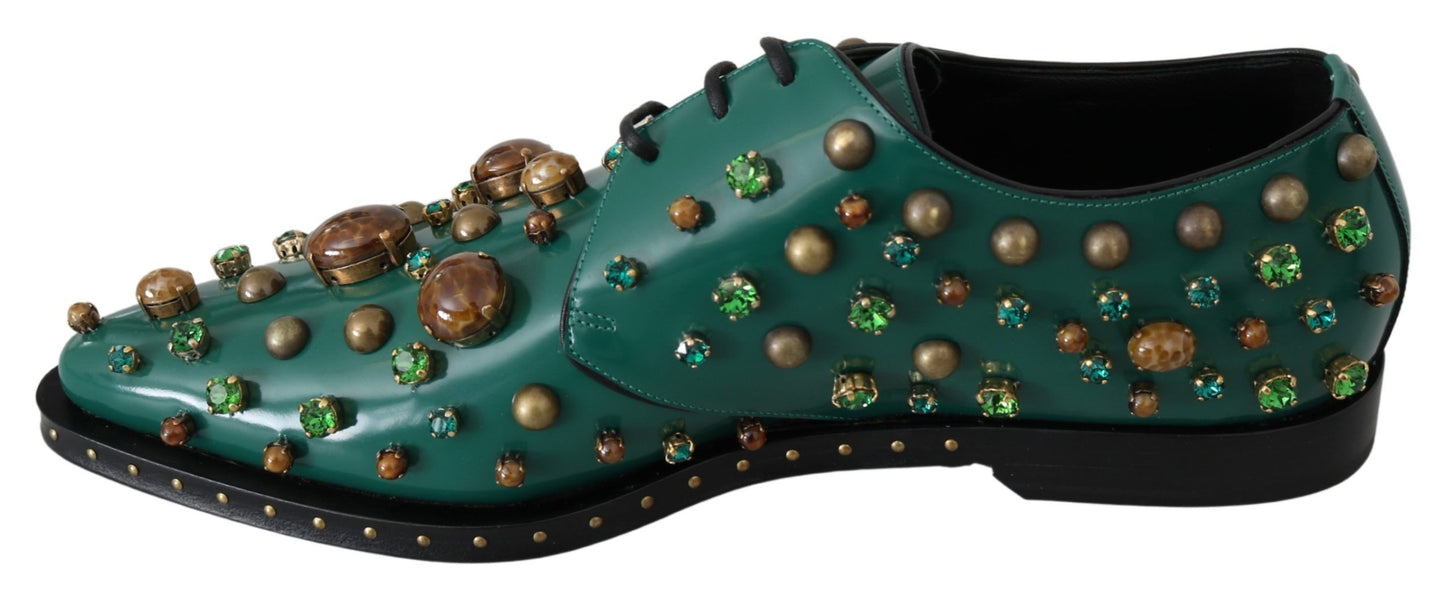 Emerald Leather Dress Shoes with Crystal Accents