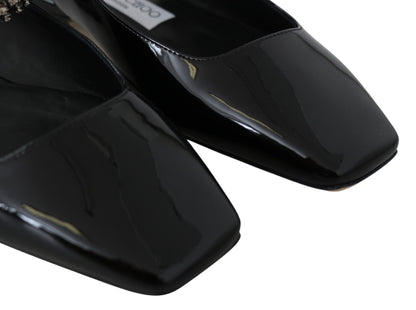 Elegant Black Patent Flats with Crystal Accent