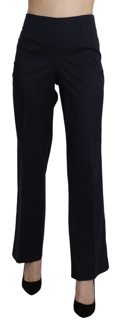 Navy Blue High Waist Straight Cotton Pants