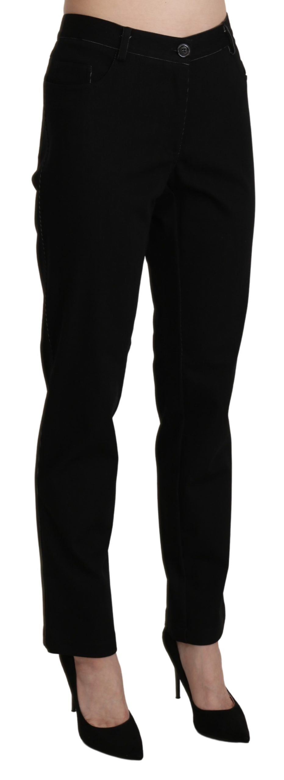 Elegant High Waist Straight Black Trousers