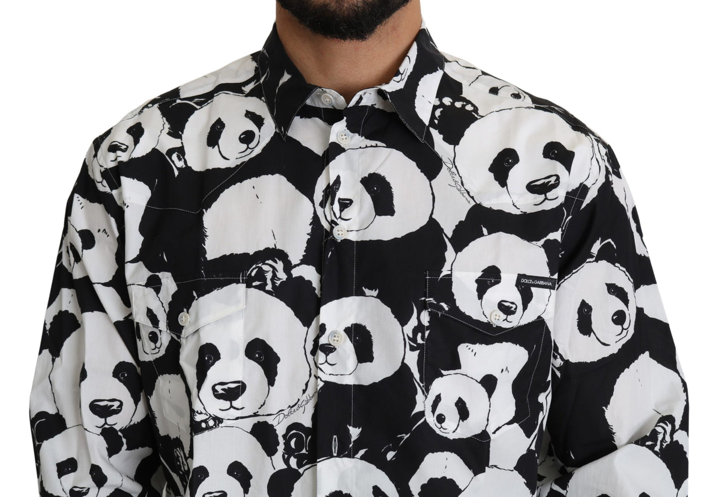 Panda Print Pure Cotton Shirt - Black White