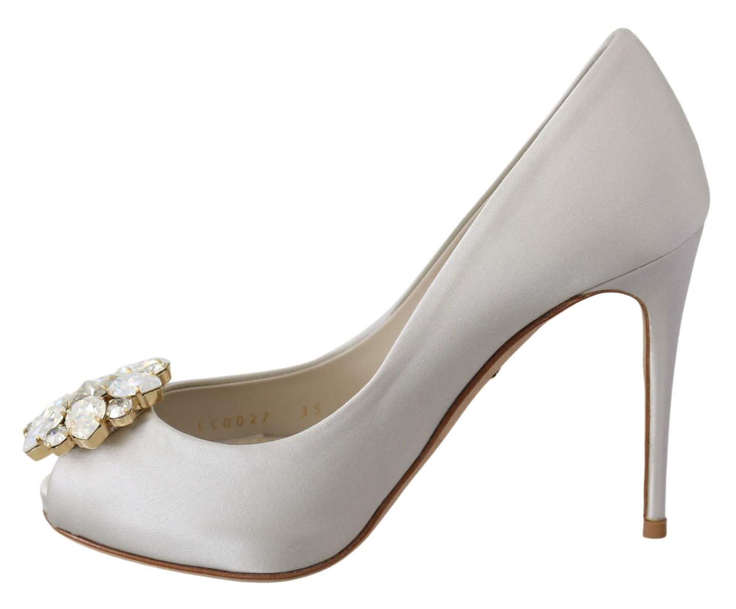 White Crystal Peep Toe Silk Blend Heels