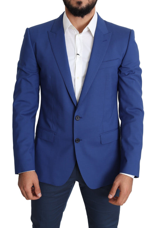 Exquisite Blue Wool Martini Blazer Jacket