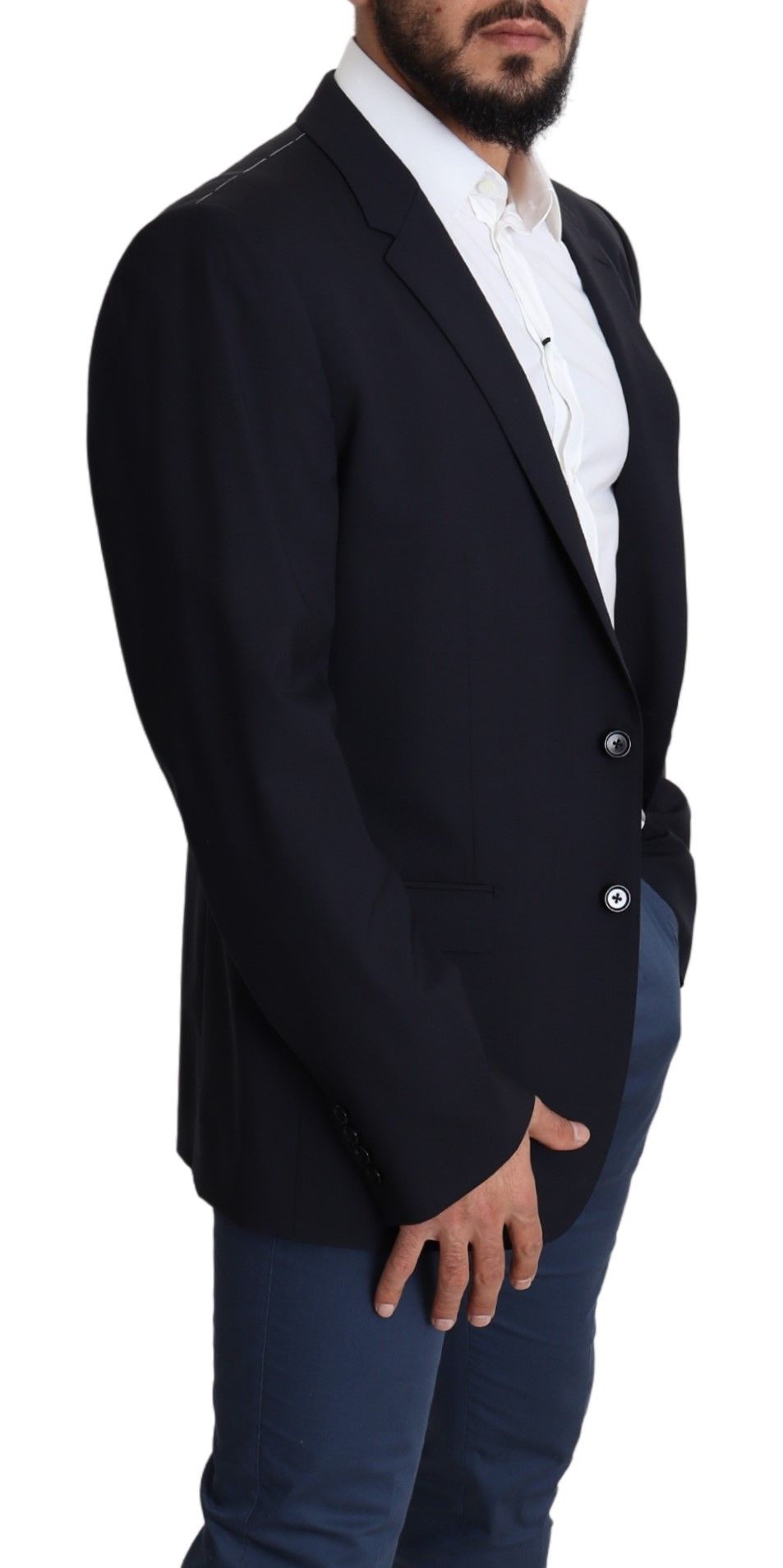 Exquisite Black Wool Stretch Martini Blazer