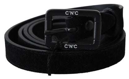 Elegant Black Velvet Buckle Leather Belt