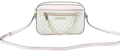 Jet Set Item Large East West Signature Leather Zip Chain Crossbody Handbag (Vanilla PVC/Powder Blush)