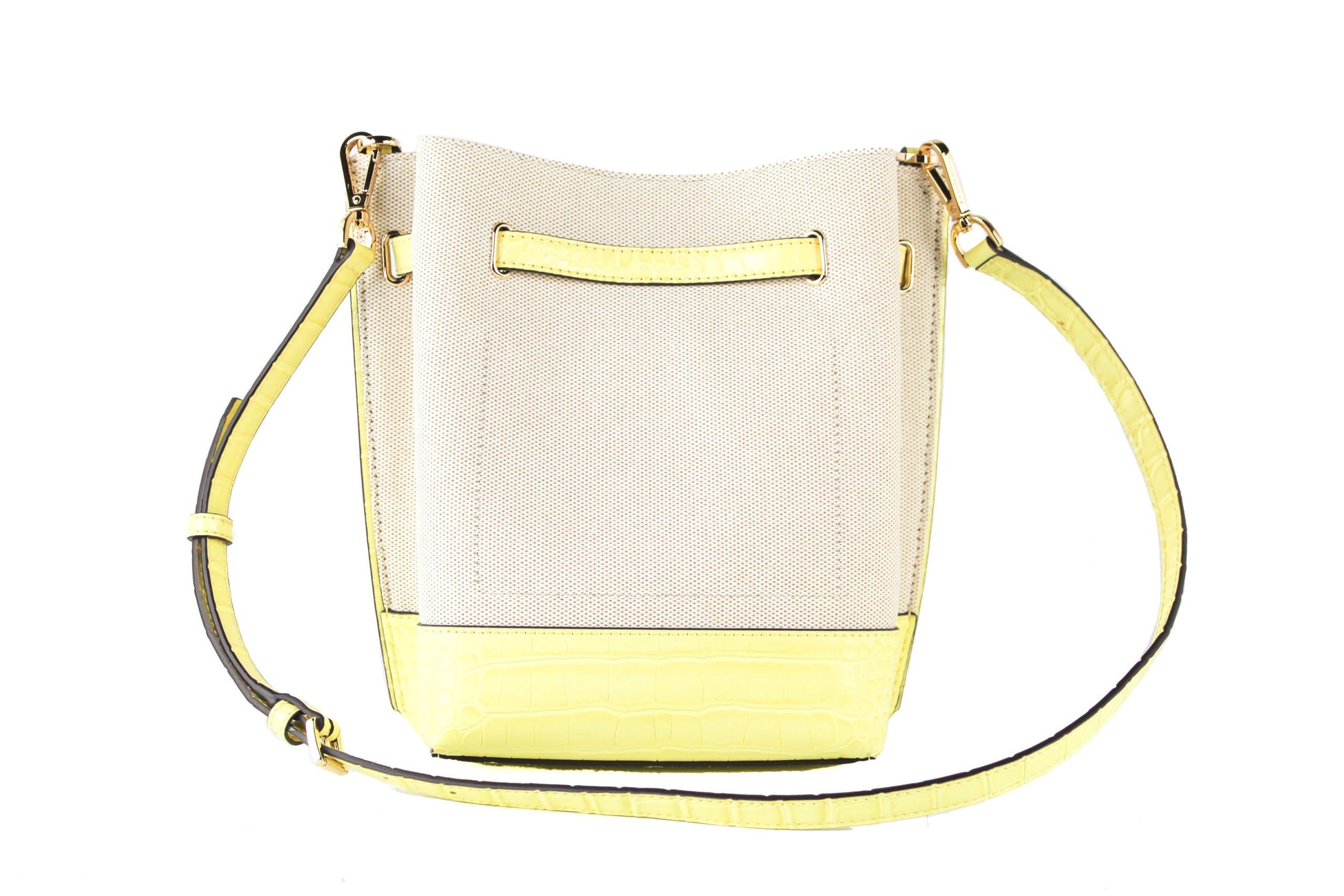 Emilia Small Canvas Snakeskin Print Leather Bucket Bag Messenger Crossbody Handbag (Buttercup)