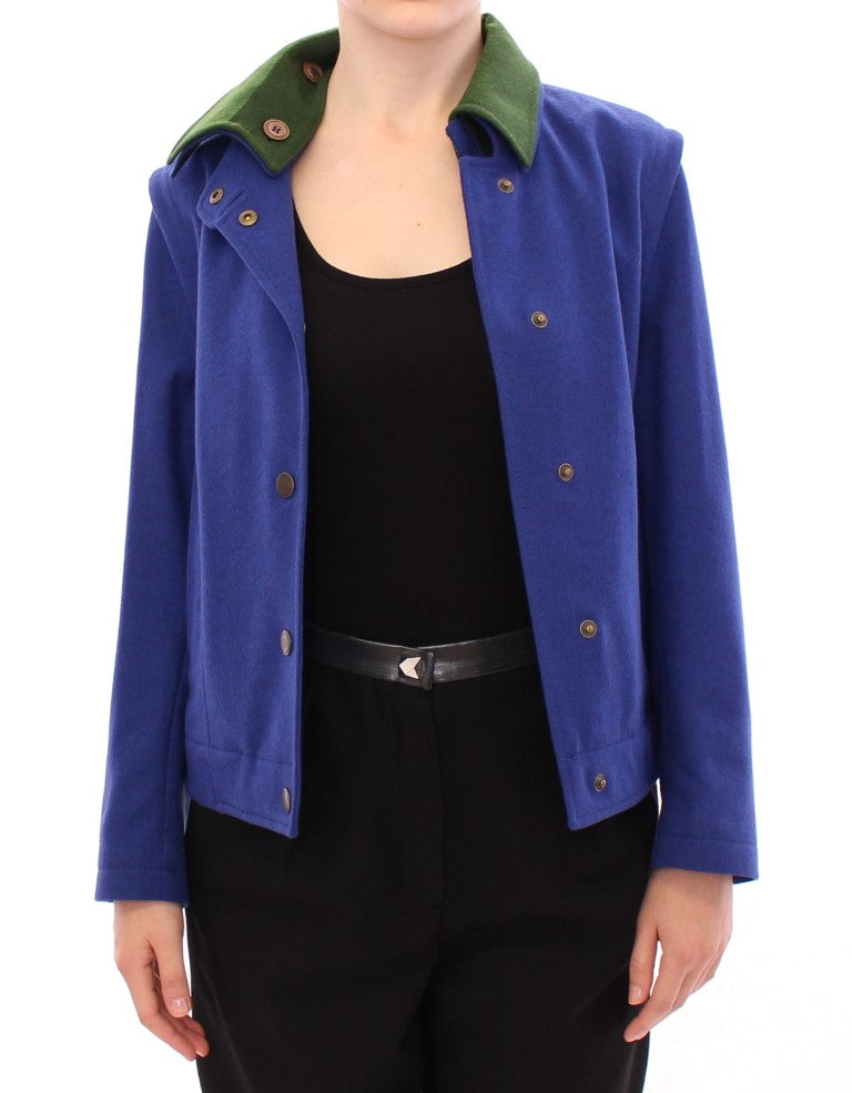 Elegant Blue Wool Jacket with Removable Collar