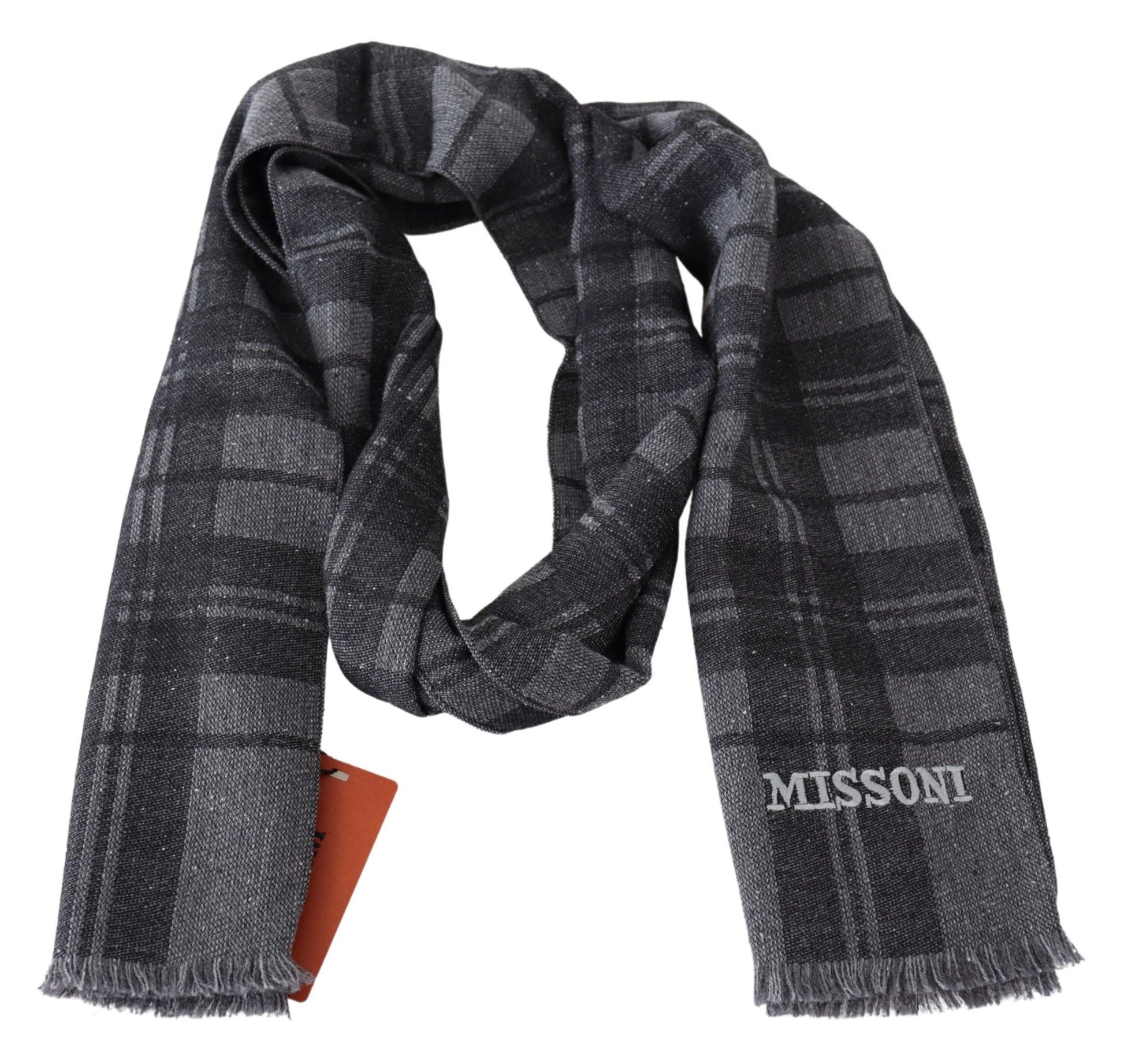 Elegant Unisex Plaid Wool Scarf with Logo Embroidery