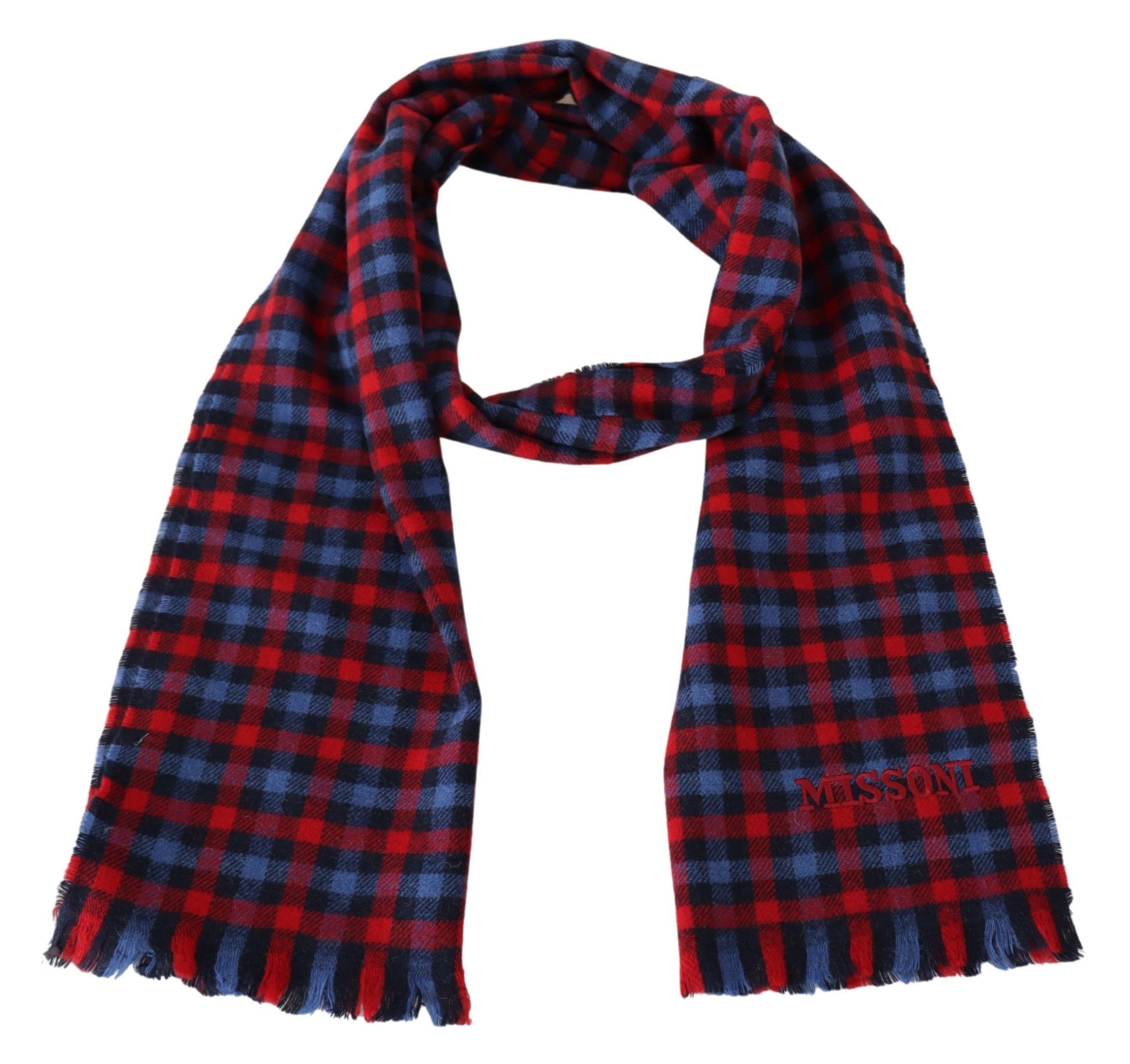 Chic Check Pattern Wool Scarf with Logo Embroidery