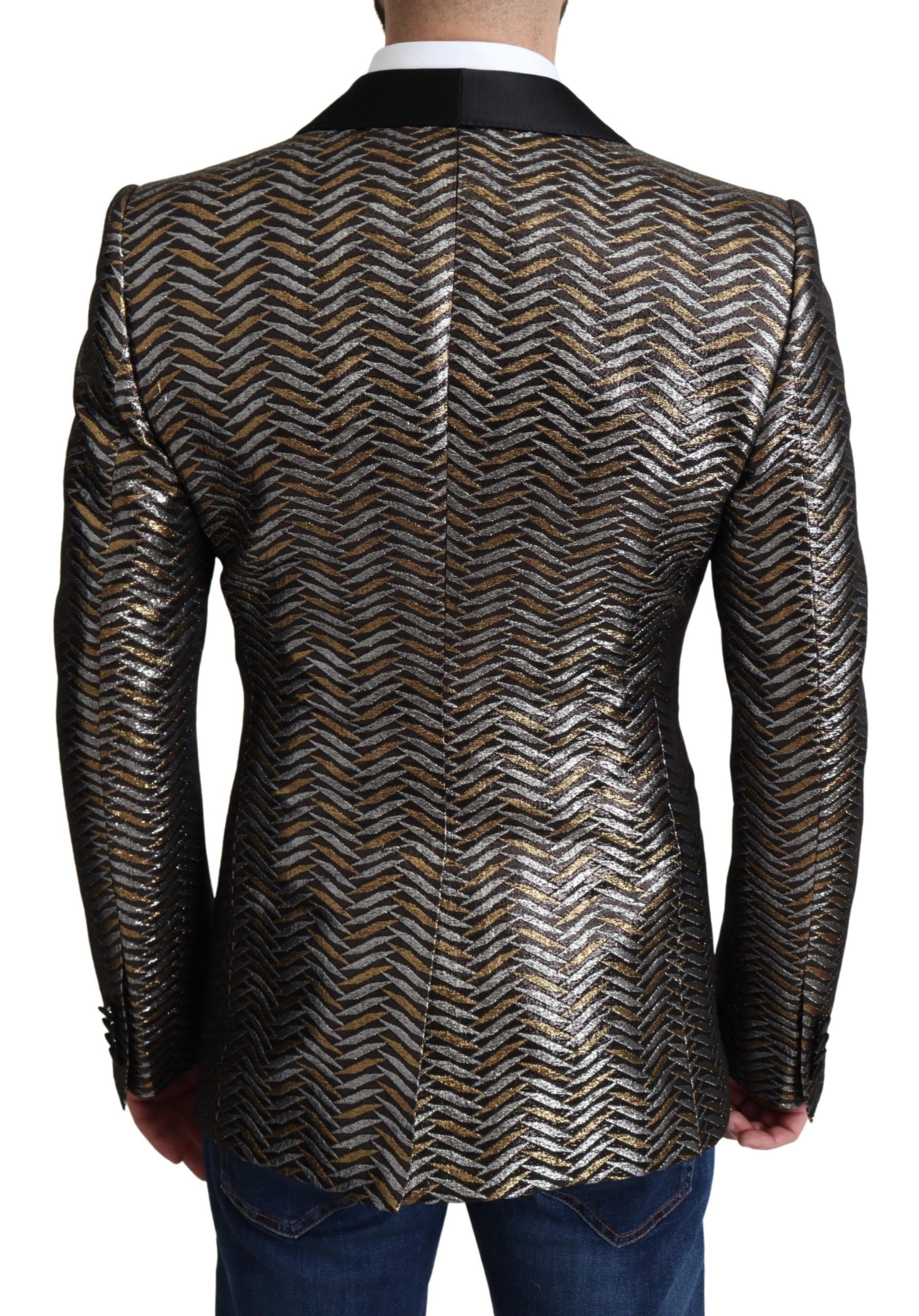 Elegant Metallic Jacquard Slim Blazer Jacket