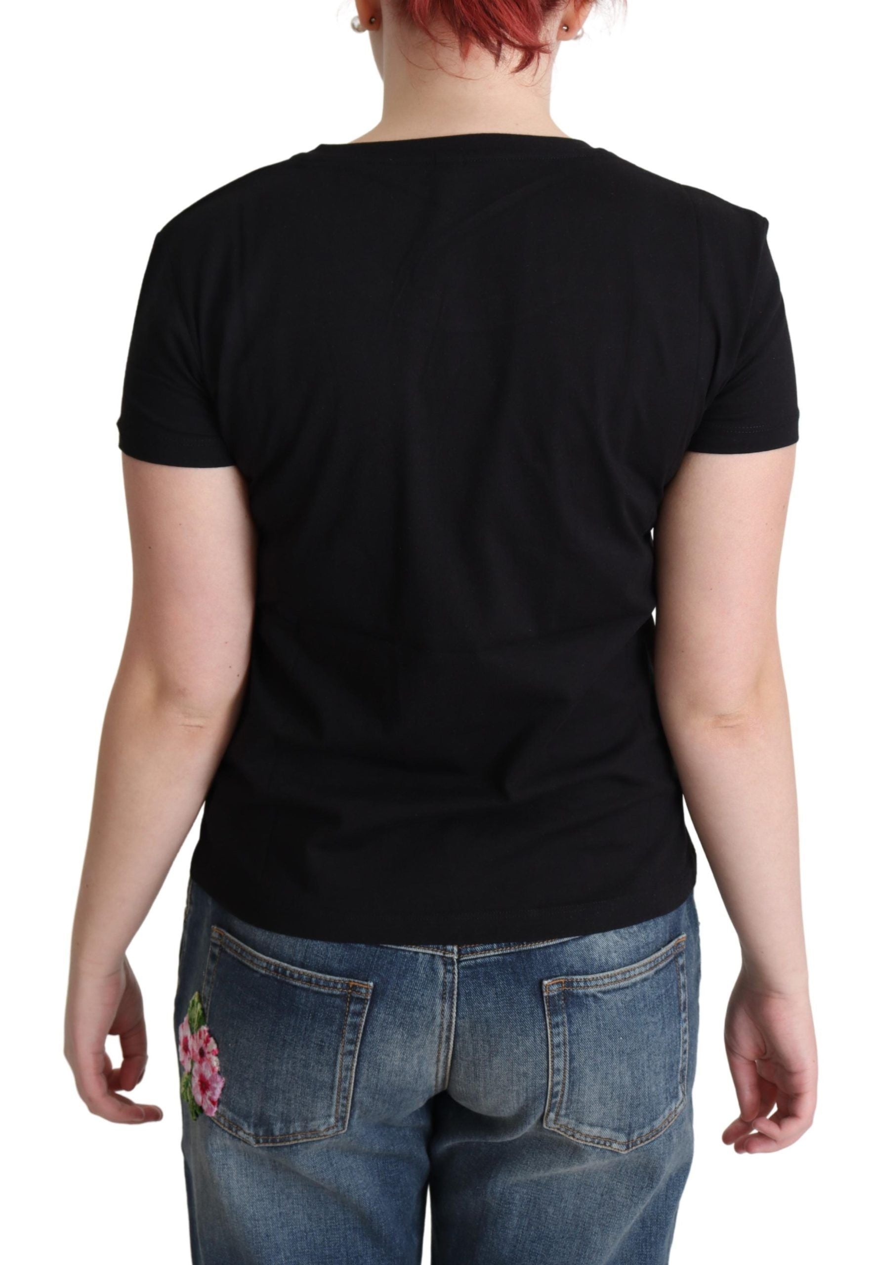 Chic Black Cotton Tee with Playful Print