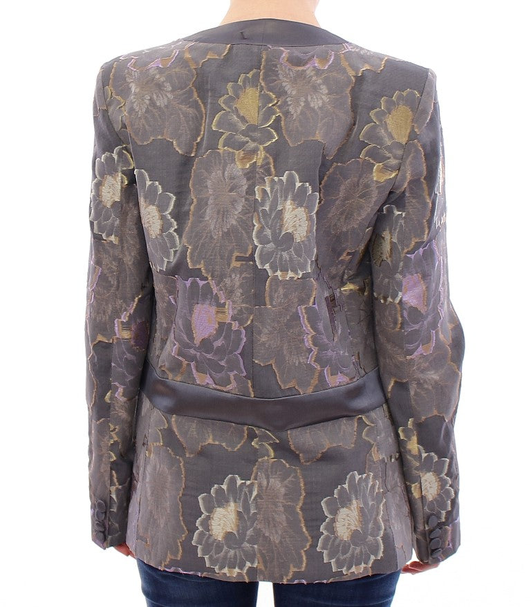 Chic Silk Floral One-Button Blazer