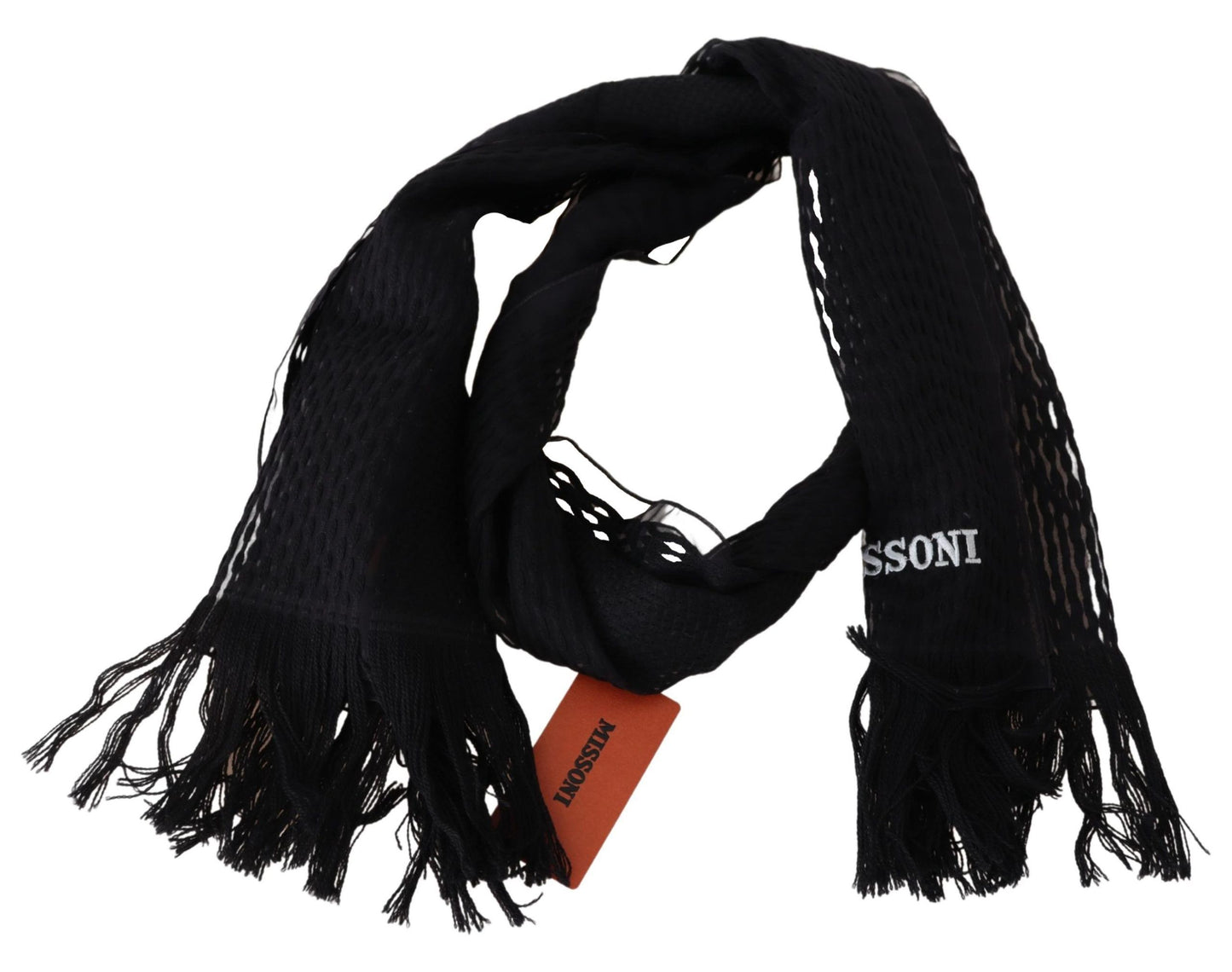 Elegant Wool Silk Unisex Black Scarf