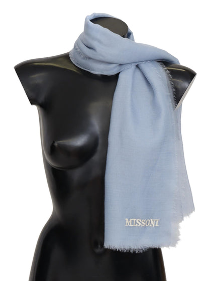 Elegant Light-Blue Cashmere Scarf with Fringes