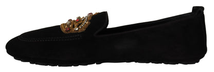 Elegant Black Leather Loafer Slides with Gold Embroidery