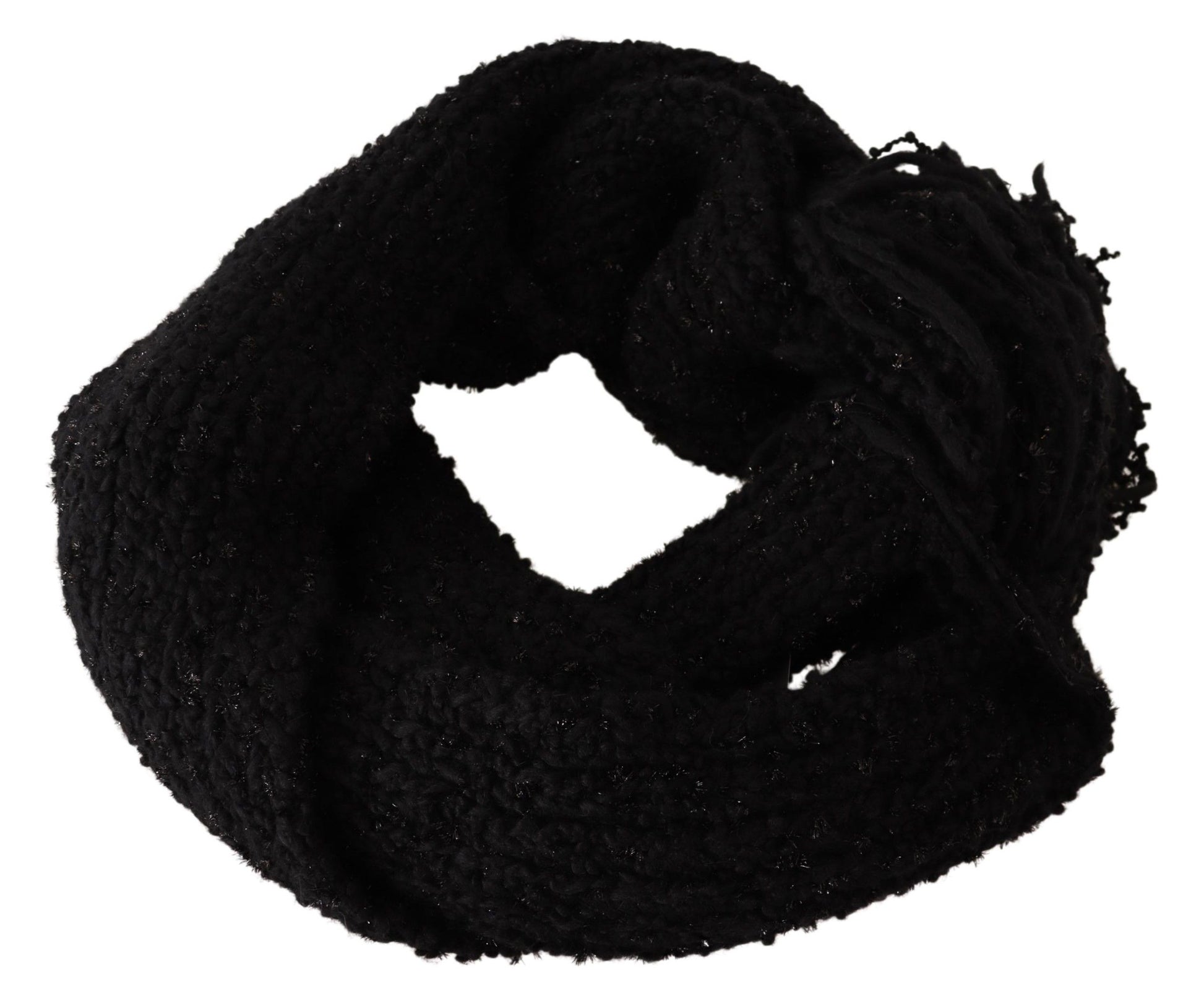 Elegant Black Wool-Blend Designer Scarf