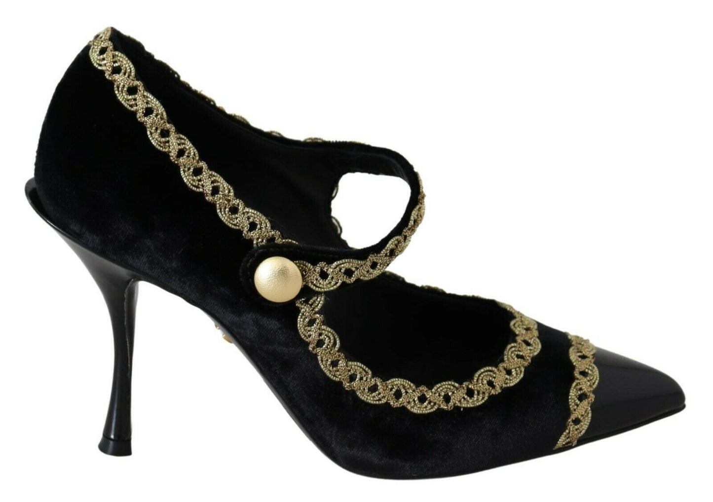 Elegant Gold-Embroidered Black Velvet Pumps