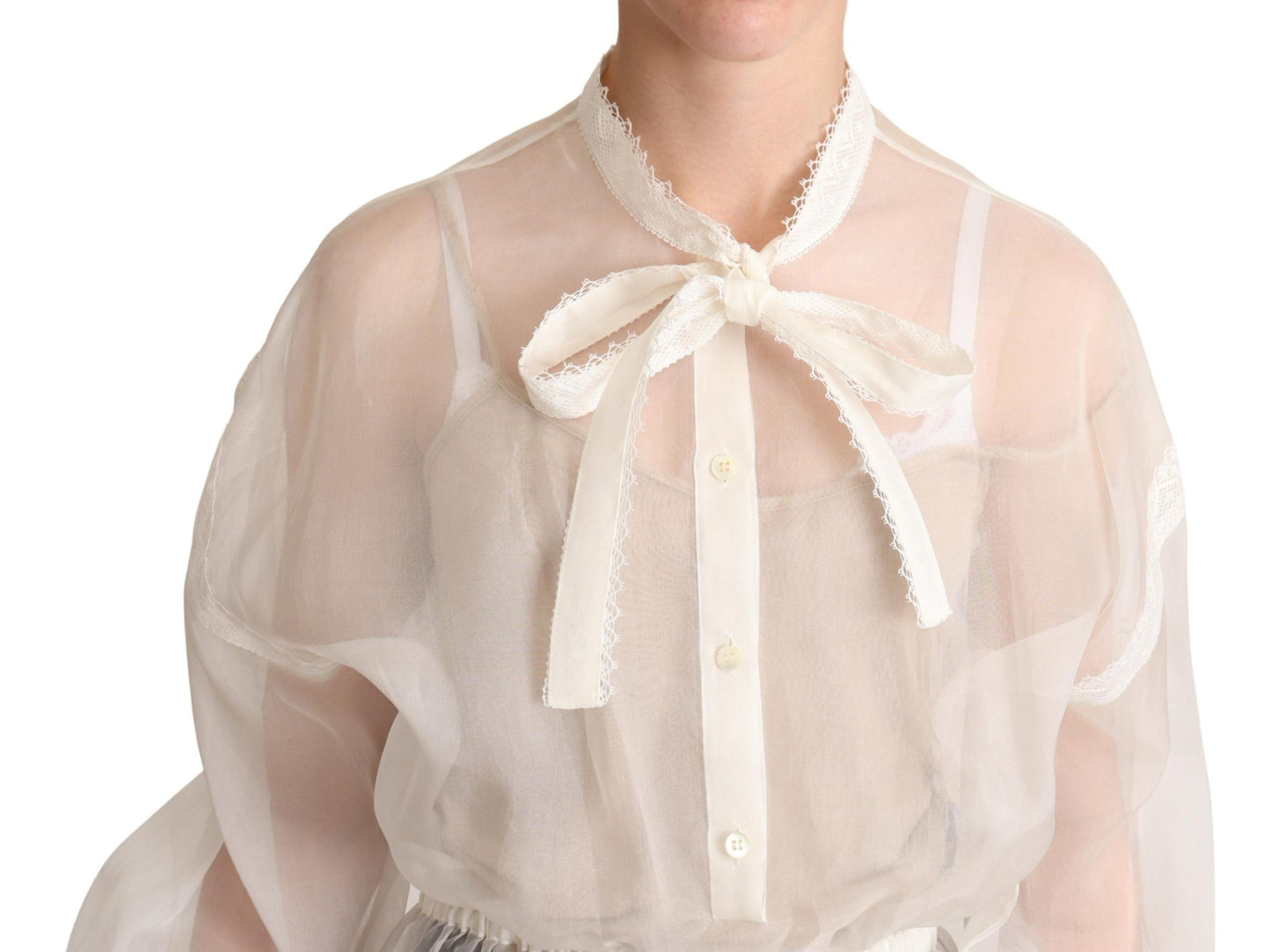 Elegant White Silk-Cotton Ascot Blouse