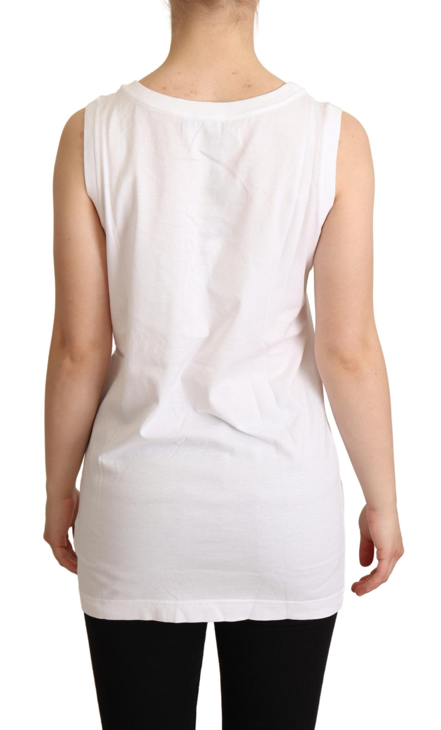 Crystal Embellished Heart White Sleeveless Tee