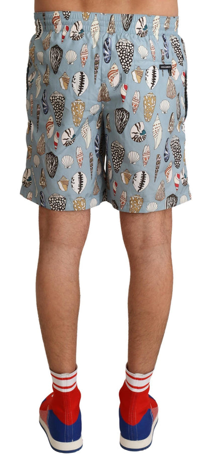 Elegant Seashell Print Swim Trunks