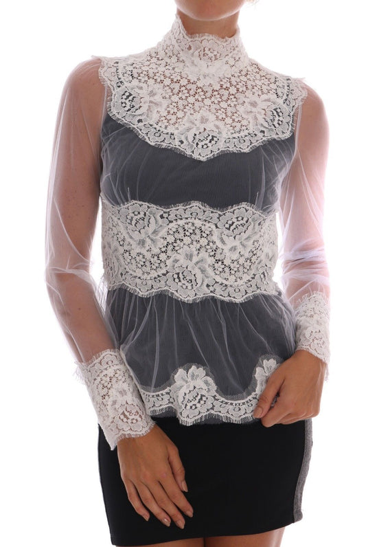 Elegant White Floral Lace Blouse Top