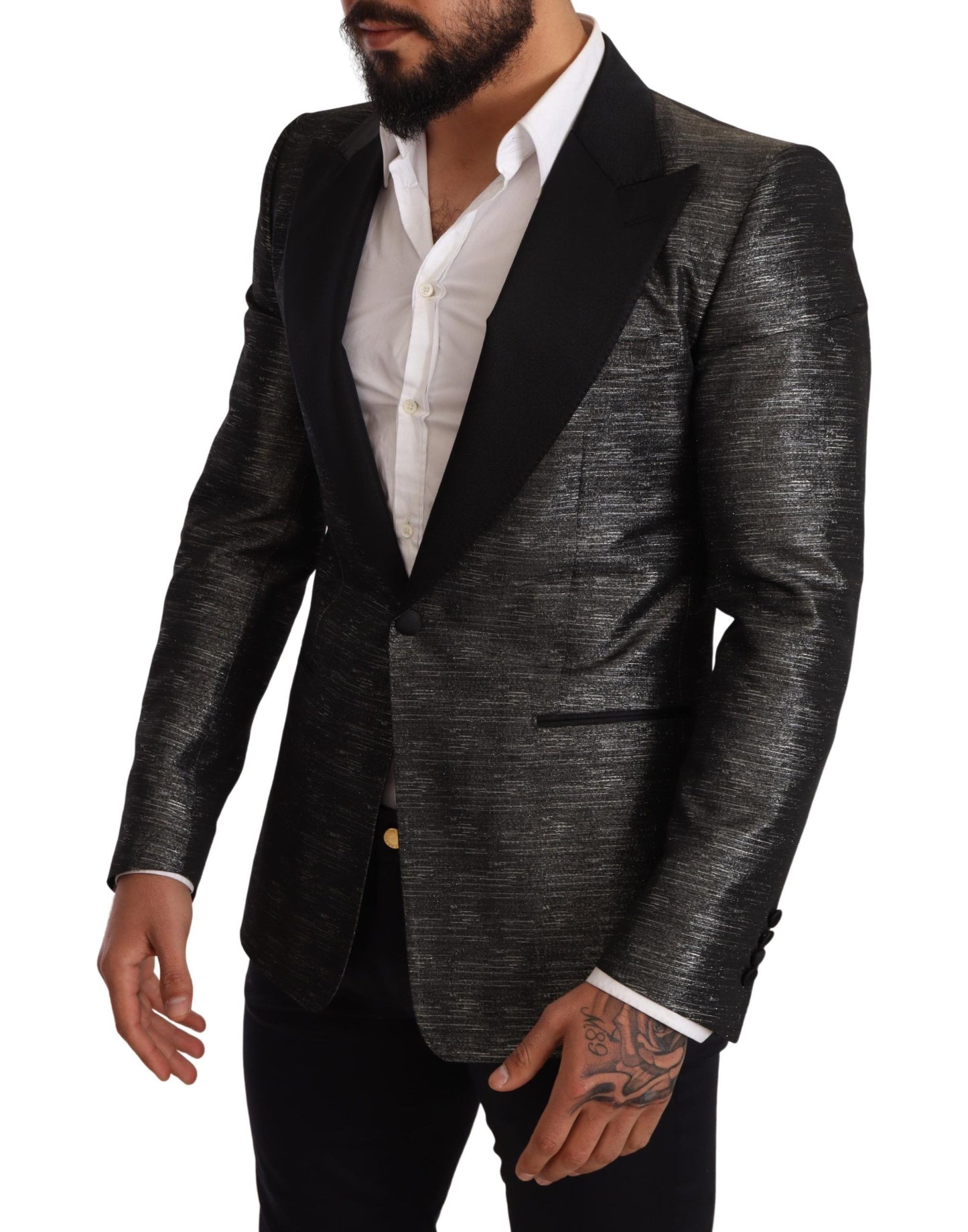 Metallic Gray Jacquard Slim Fit Blazer