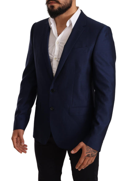 Elegant Blue Virgin Wool Martini Blazer