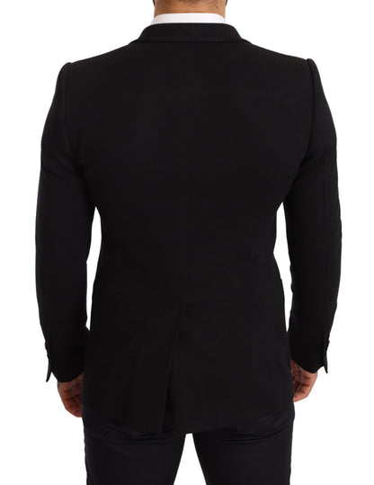 Elegant Slim Fit Black Cotton Blazer