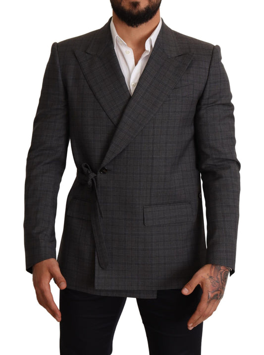 Chic Gray Check Martini Slim Fit Double-Breasted Blazer