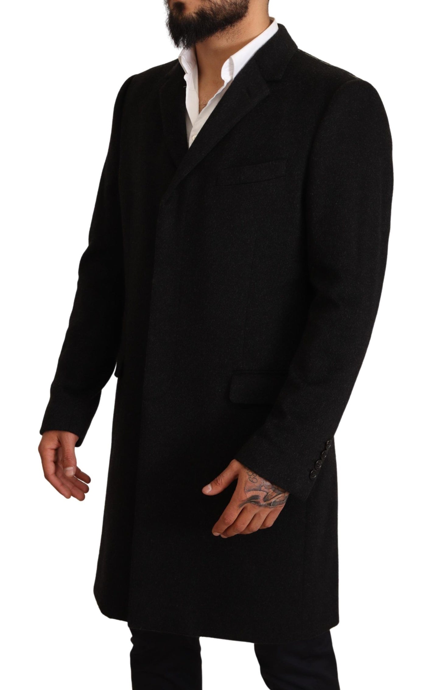 Elegant Gray Long Overcoat in Pure Cashmere