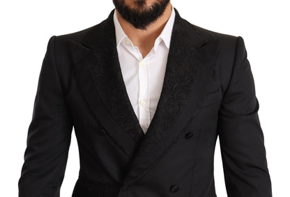 Elegant Black Floral Brocade Suit