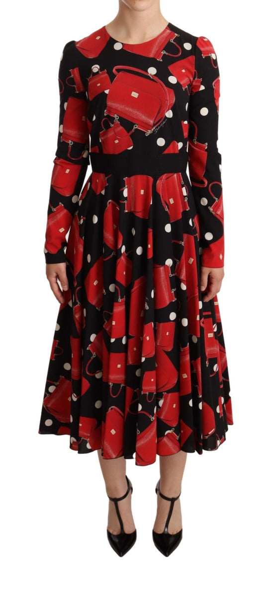 Elegant Sicily Print Flared Midi Dress