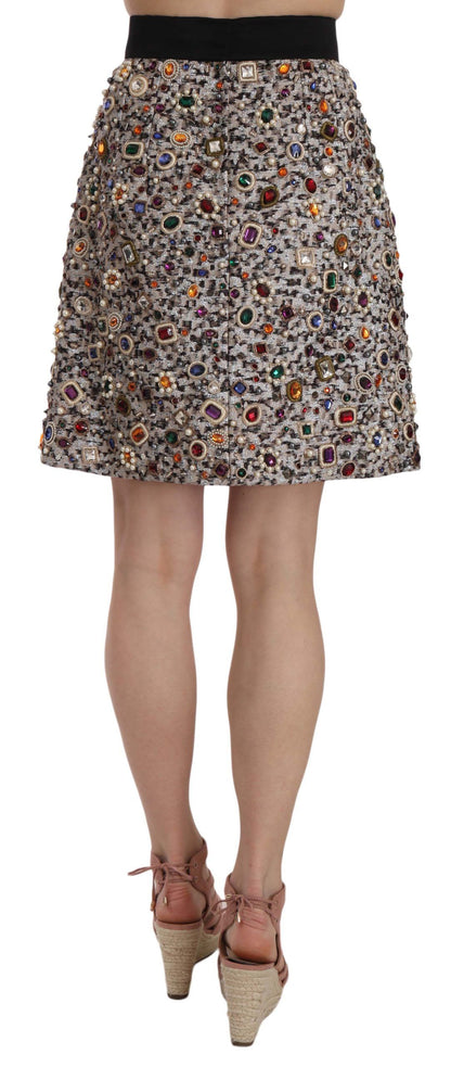 Silver Embellished High Waist Mini Skirt