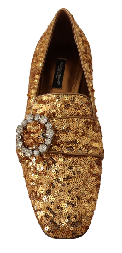 Elegant Gold Sequin Crystal Flats