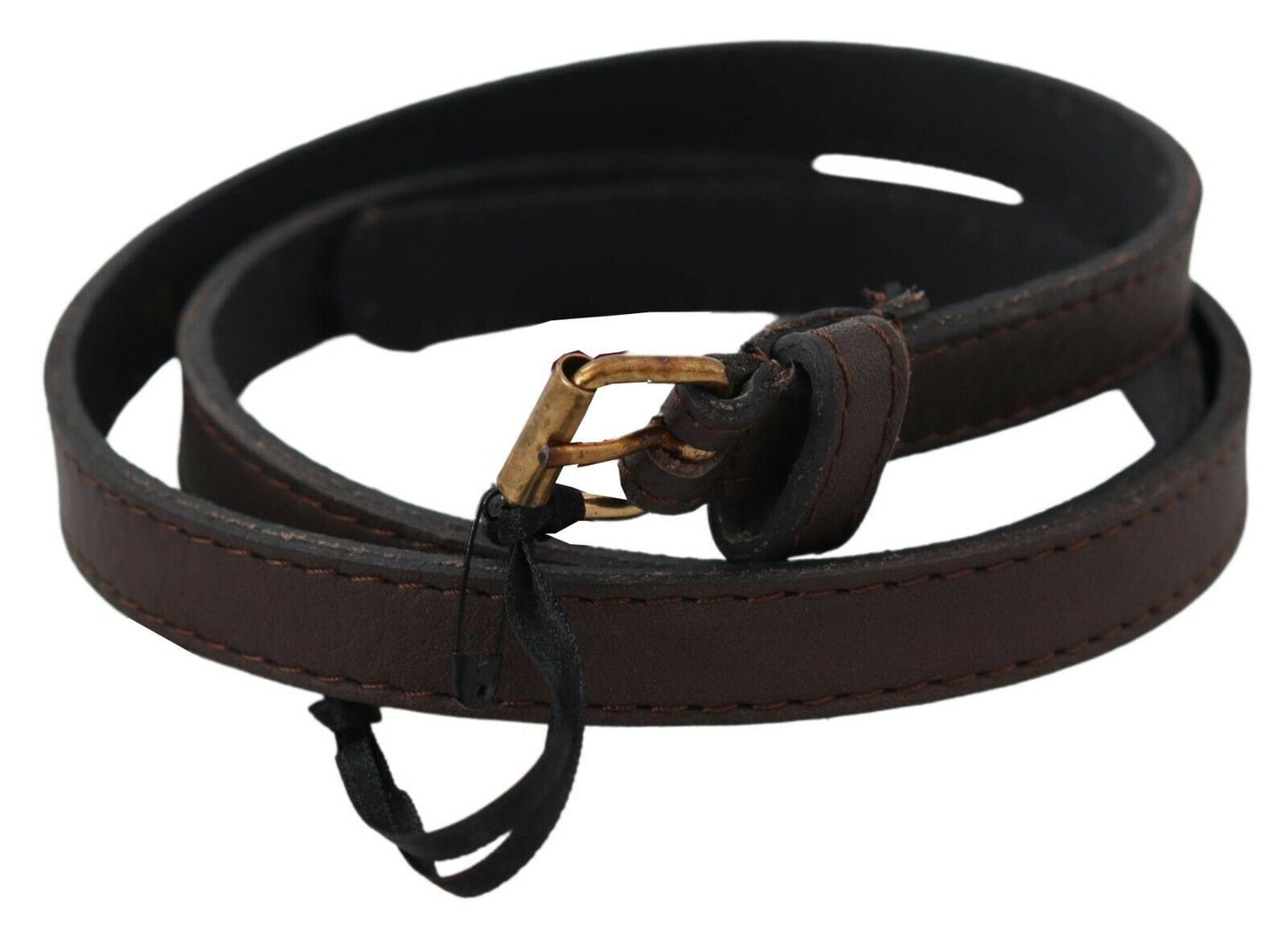 Elegant Brown Leather Fashion Belt with Gold-Tone Buckle