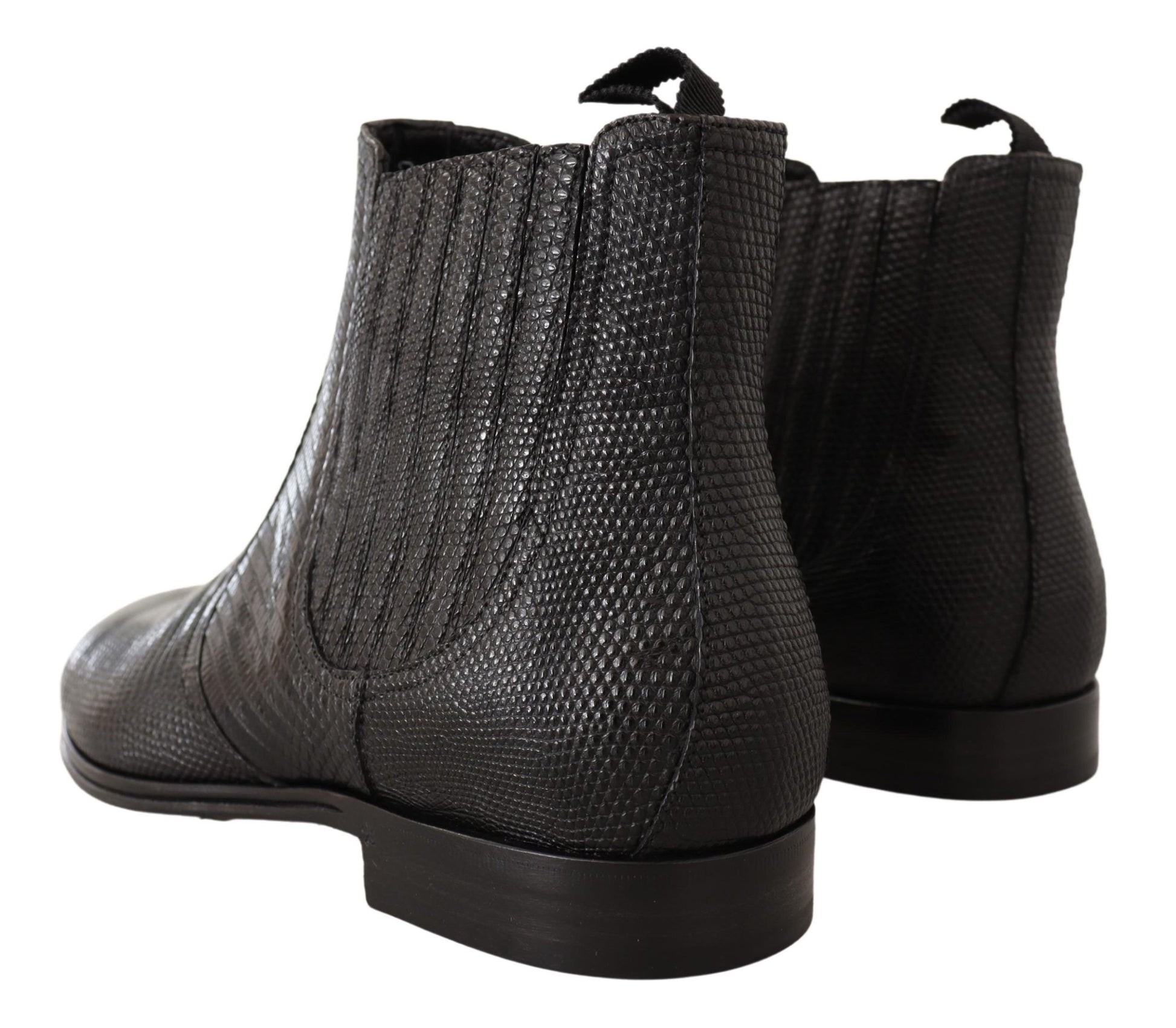 Elegant Black Leather Lizard Skin Derby Boots