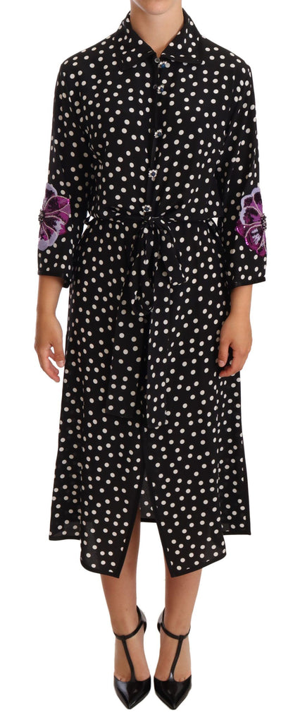 Elegant Silk Polka Dot Sequin Midi Dress