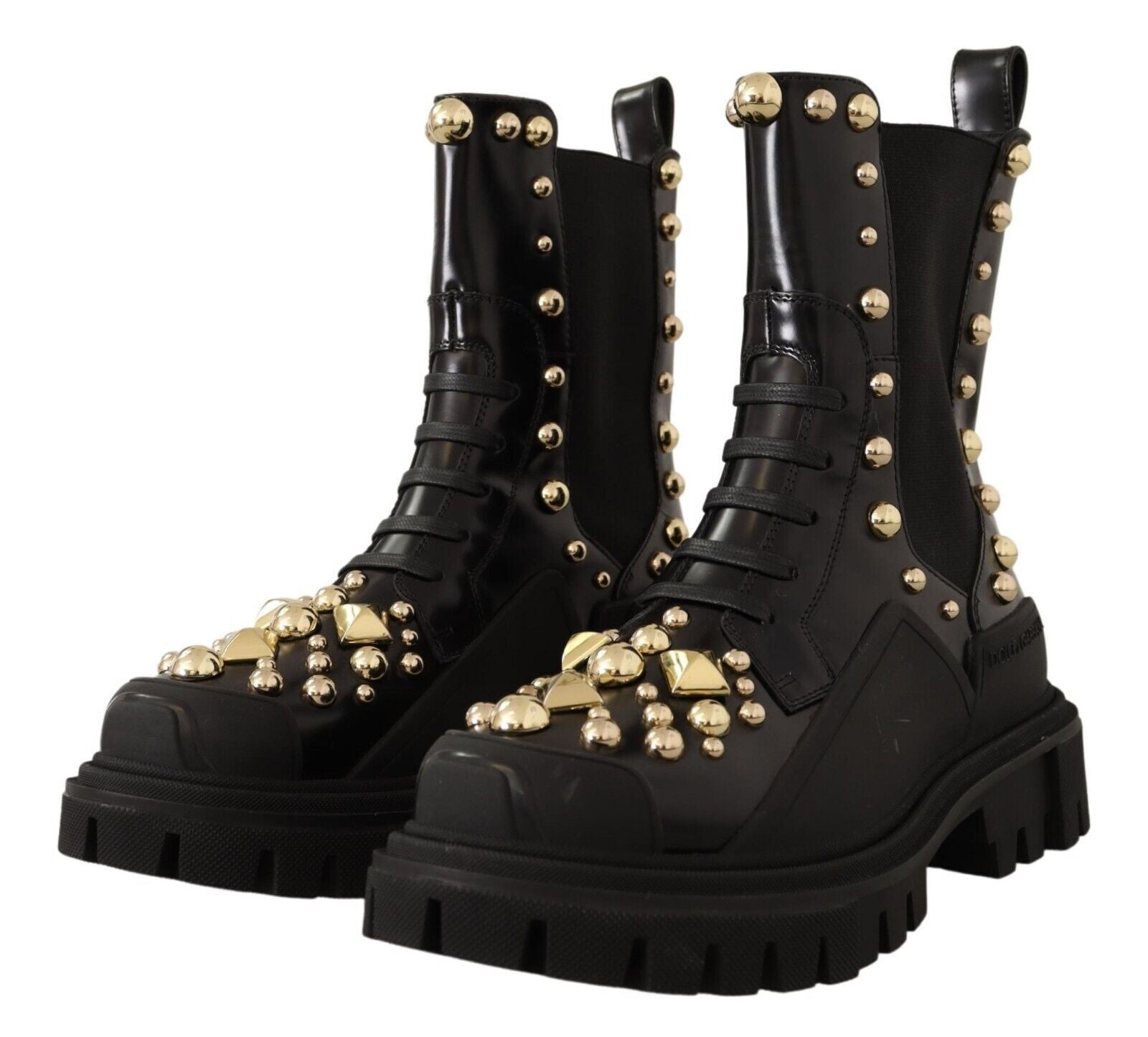 Studded Leather Combat Boots with Embroidery