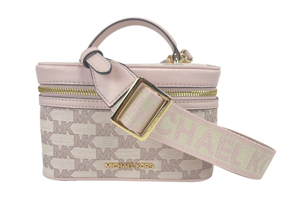 Jet Set Medium Powder Blush Jacquard Canvas Zip Trunk Crossbody Bag