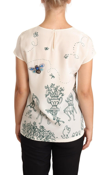 Elegant Silk Botanical Garden Fountain Tee