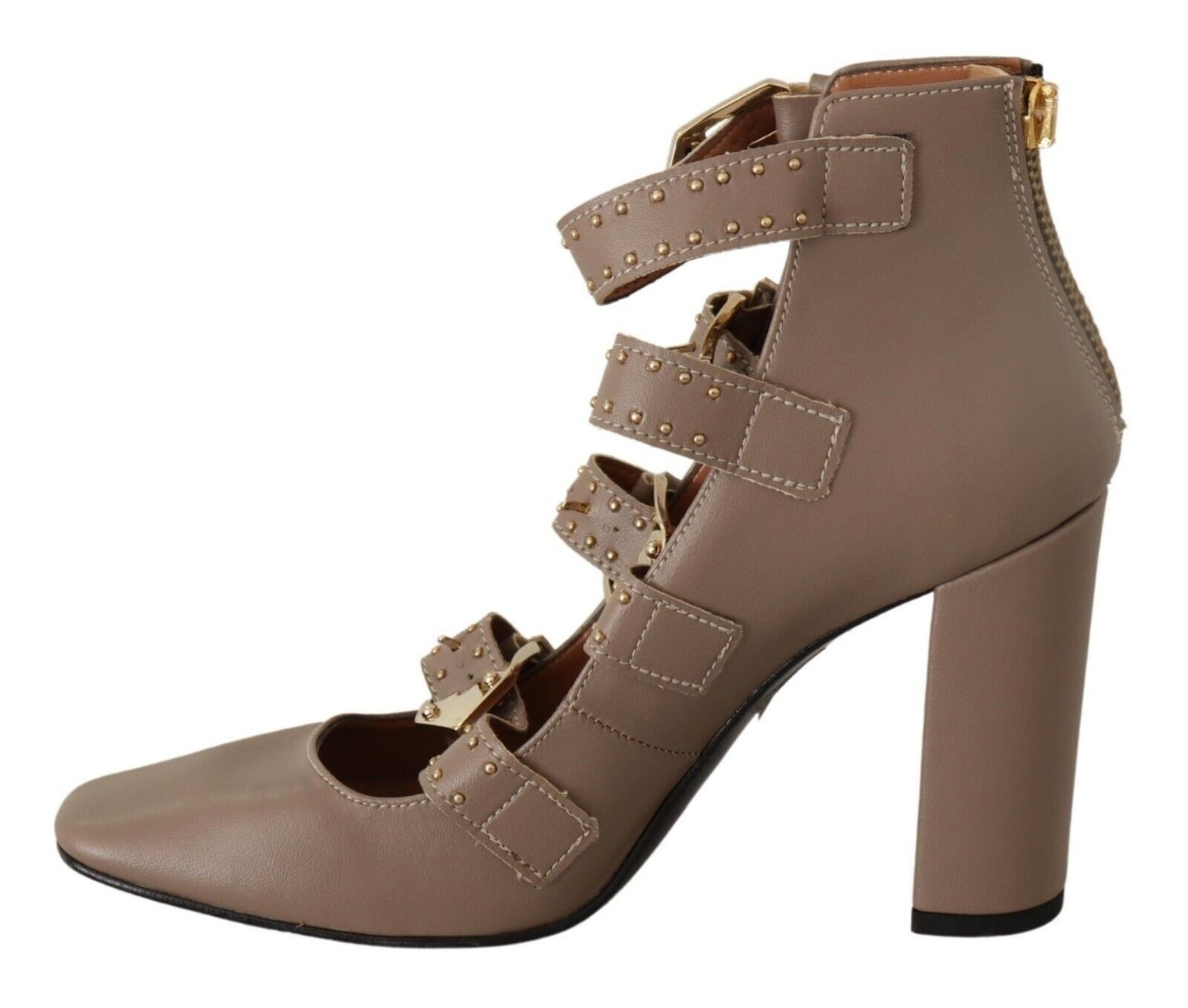 Elegant Leather Multi-Buckle Heels in Brown