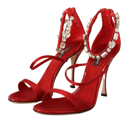 Red Crystal-Embellished Heel Sandals