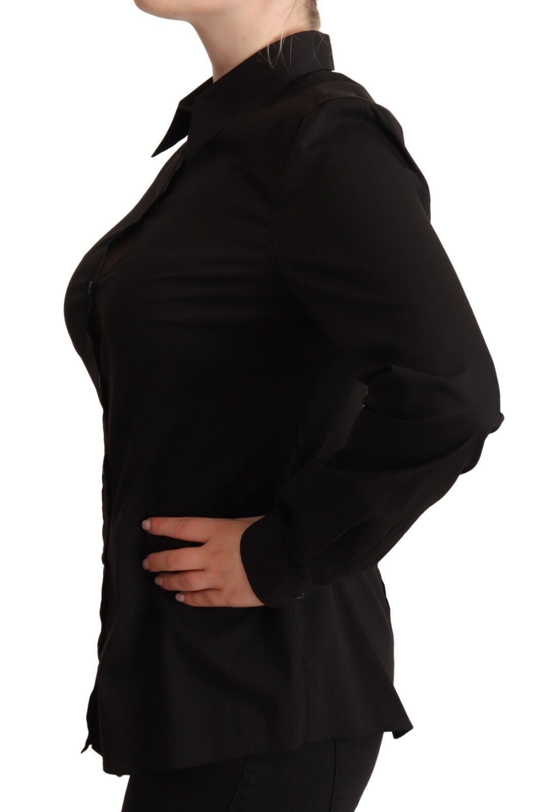 Elegant Black Cotton Blend Collared Top